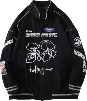 Vamtac Varsity Jacket Men Vintage Racing Car Letterman Nascar Graphic Fall Black Racer Baseball Oversized Coats Women