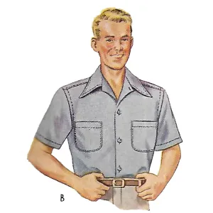 Vintage 1940s Pattern – Men’s Shirt in Two Styles - Multi-sizes