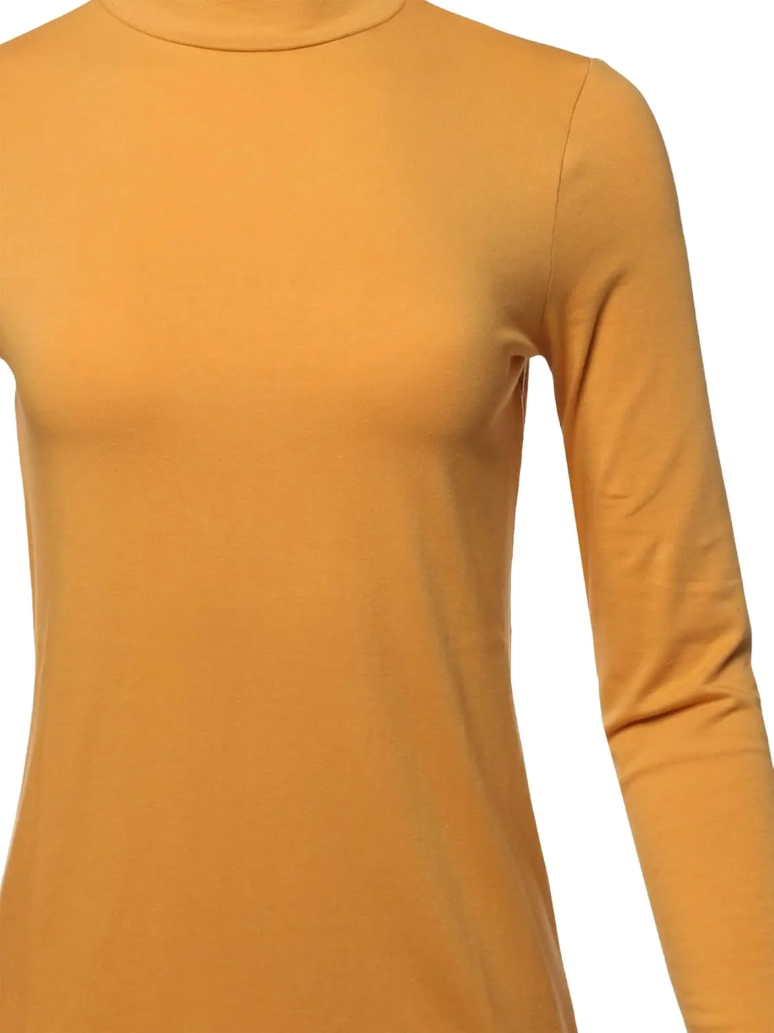 Women's Basic Solid Soft Cotton Long Sleeve Mock Neck Top Shirts