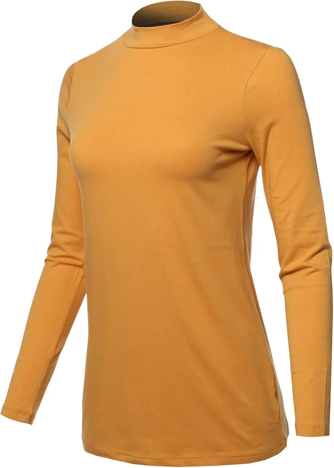 Women's Basic Solid Soft Cotton Long Sleeve Mock Neck Top Shirts