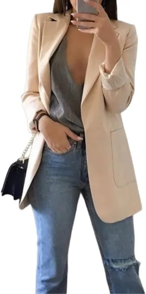 Womens Lightweight Casual Work Blazers Classic Open Front Long Sleeve Office Blazer Jacket Fall Fashion Pockets