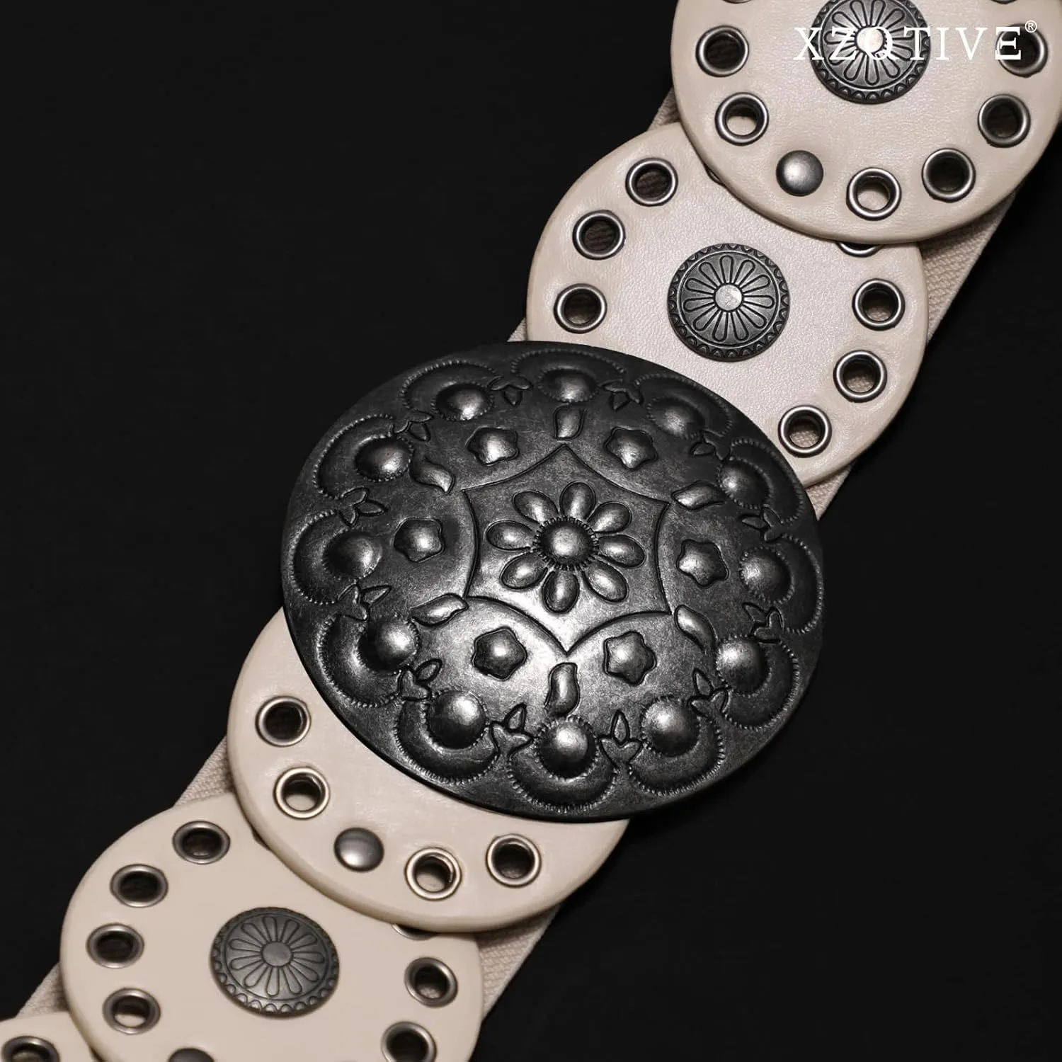 XZQTIVE Women's Western Belt with Concho Discs Adjustable Cowgirl Waist Belt Vintage Wide Disc Design for Dresses Jeans