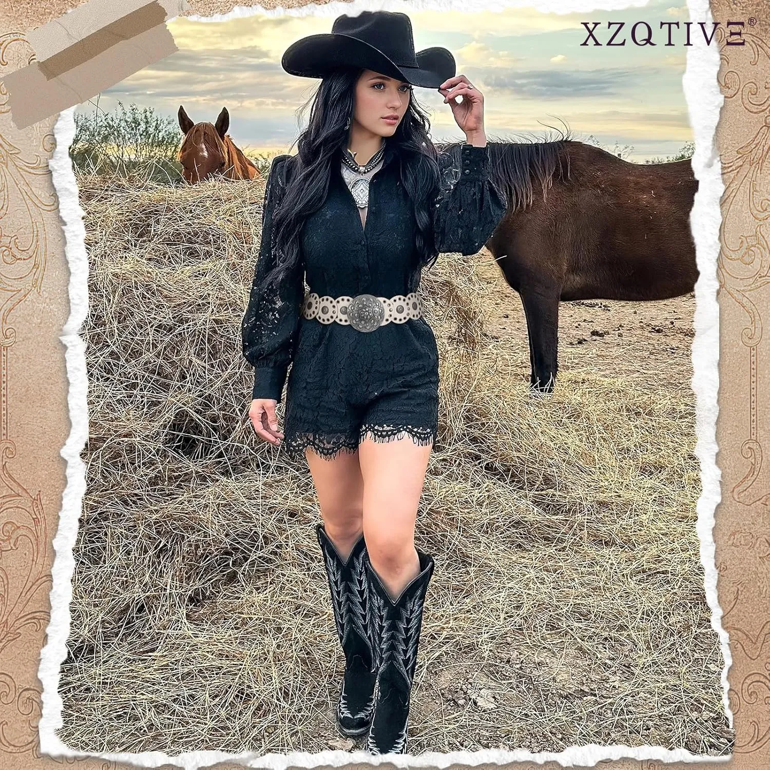 XZQTIVE Women's Western Belt with Concho Discs Adjustable Cowgirl Waist Belt Vintage Wide Disc Design for Dresses Jeans