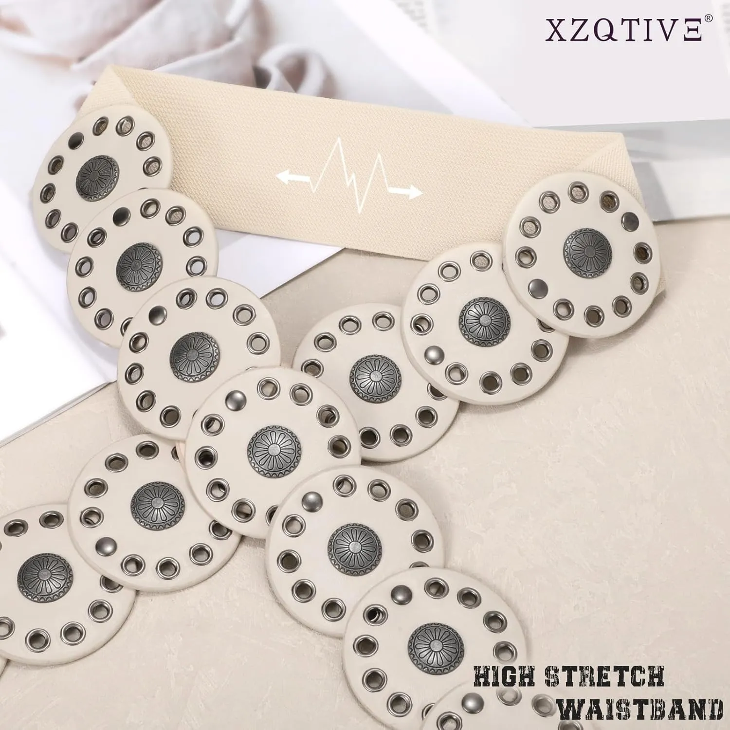 XZQTIVE Women's Western Belt with Concho Discs Adjustable Cowgirl Waist Belt Vintage Wide Disc Design for Dresses Jeans