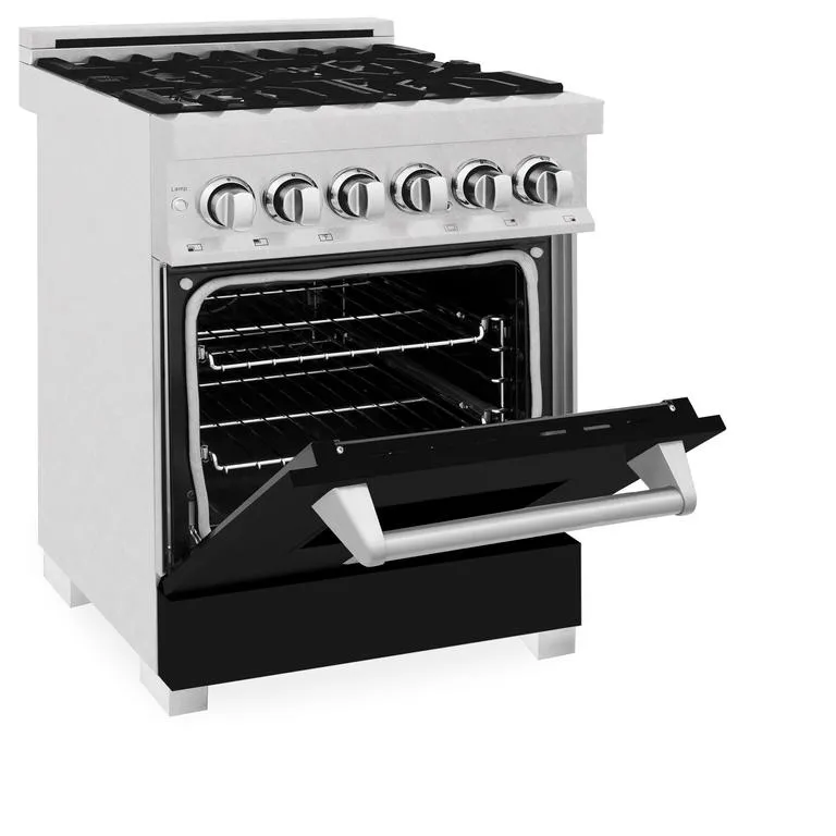 ZLINE 24 in. Professional Dual Fuel Range in DuraSnow® Stainless Steel with Black Matte Door (RAS-BLM-24)