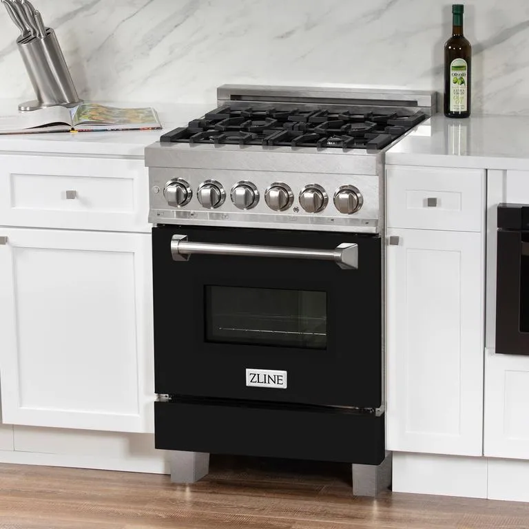 ZLINE 24 in. Professional Dual Fuel Range in DuraSnow® Stainless Steel with Black Matte Door (RAS-BLM-24)