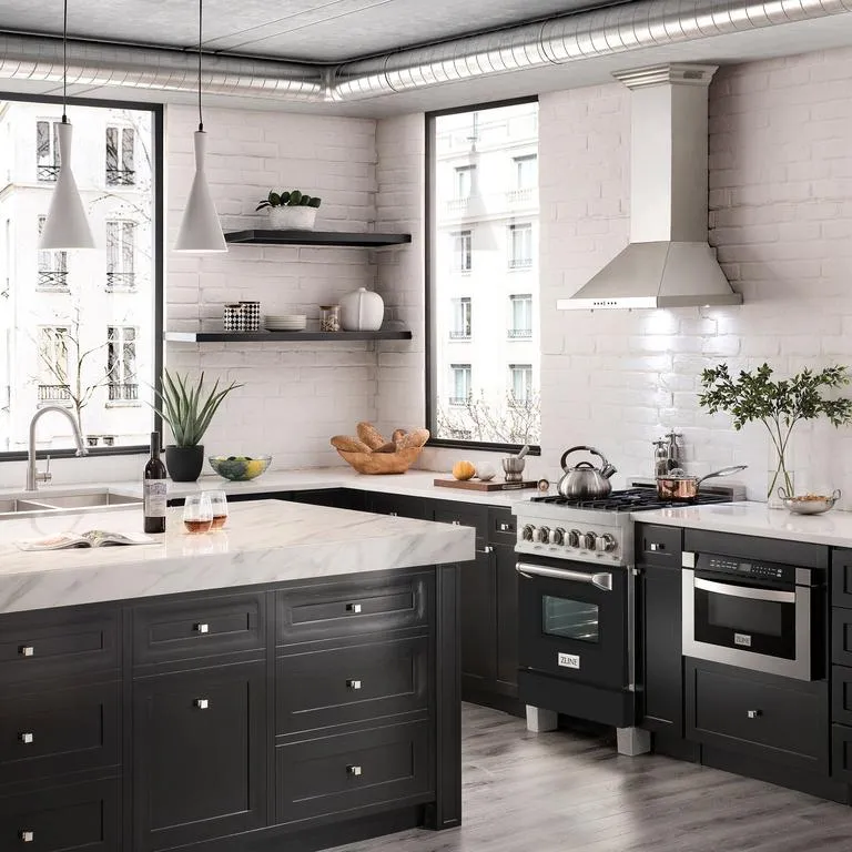ZLINE 24 in. Professional Dual Fuel Range in DuraSnow® Stainless Steel with Black Matte Door (RAS-BLM-24)