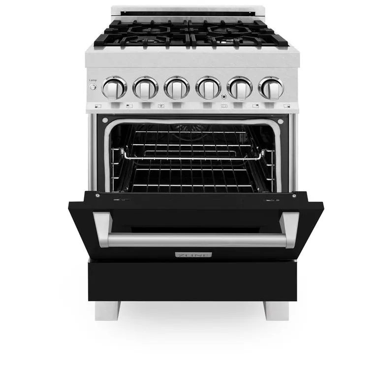 ZLINE 24 in. Professional Dual Fuel Range in DuraSnow® Stainless Steel with Black Matte Door (RAS-BLM-24)
