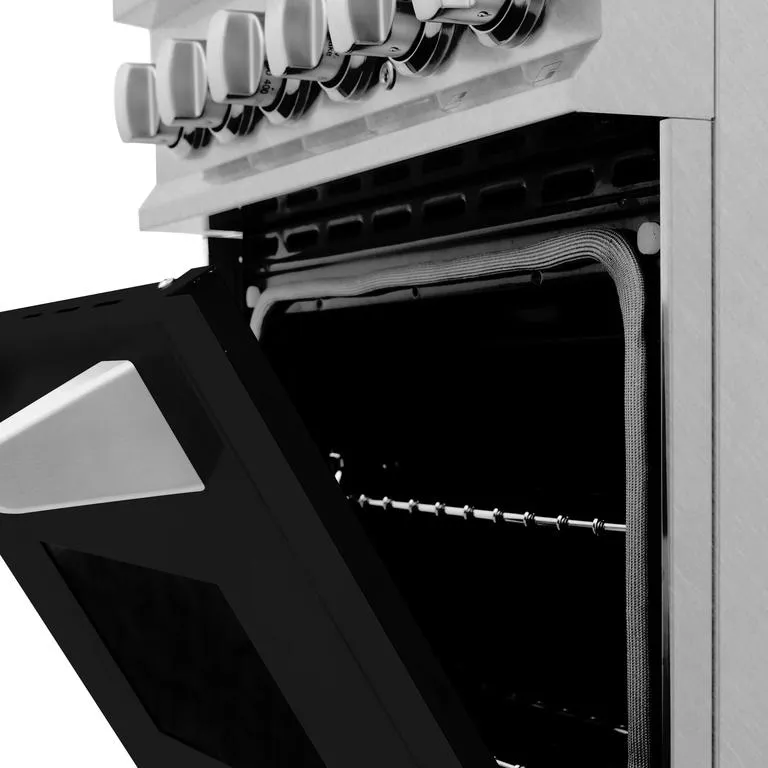 ZLINE 24 in. Professional Dual Fuel Range in DuraSnow® Stainless Steel with Black Matte Door (RAS-BLM-24)