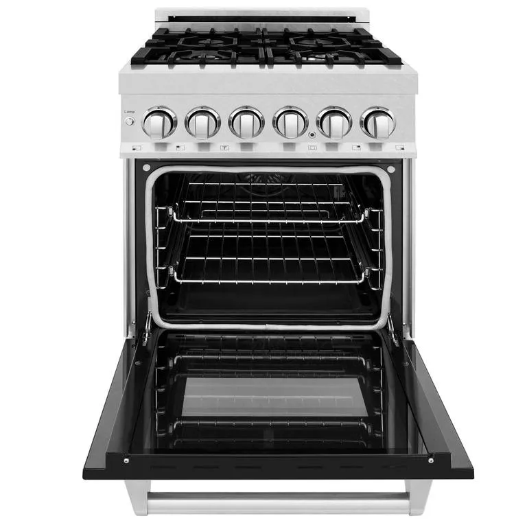 ZLINE 24 in. Professional Dual Fuel Range in DuraSnow® Stainless Steel with Black Matte Door (RAS-BLM-24)