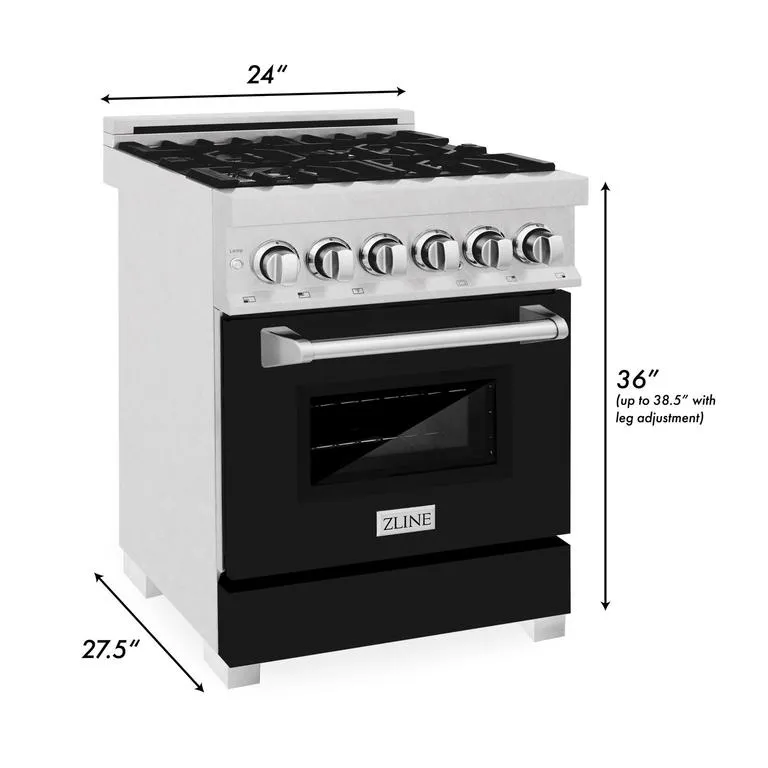 ZLINE 24 in. Professional Dual Fuel Range in DuraSnow® Stainless Steel with Black Matte Door (RAS-BLM-24)