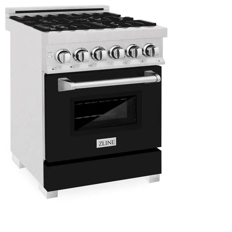 ZLINE 24 in. Professional Dual Fuel Range in DuraSnow® Stainless Steel with Black Matte Door (RAS-BLM-24)